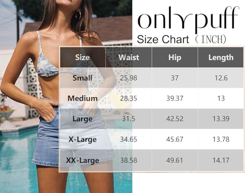 Image of onlypuff Women Denim Shorts Ripped Mid Waisted Jean Shorts with Pockets