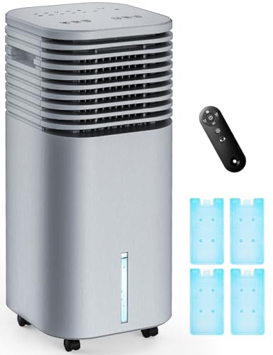 Image of 4-IN-1 Portable Air Conditioners, Evaporative Air Cooler w /4 Modes & 3 Speeds, 15H Timer for Smart Auto-off, 2-Gal Tank for 20H Cooling,17FT Remote,No Hose Needed - Metallic