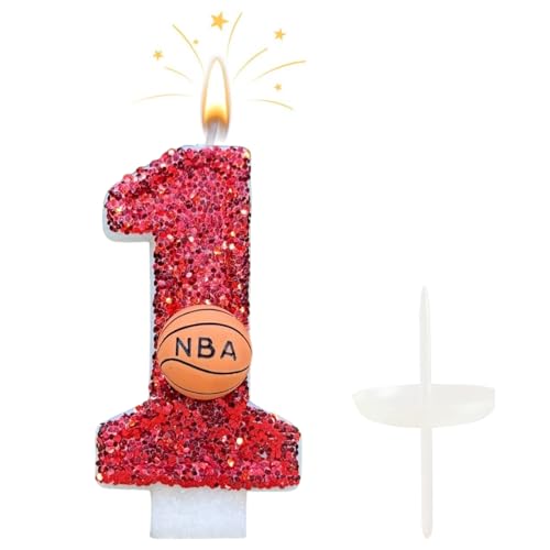 CasaPopz Basketball Birthday Number Candles for Cake Red Number 1 Candle 1st Basketball Cake Topper for Party Anniversary Decorations