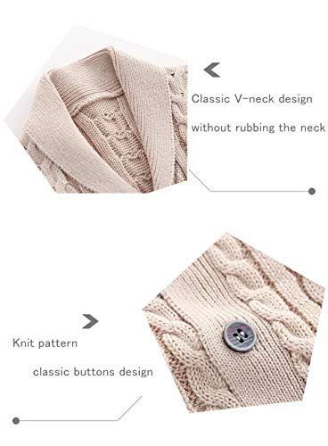 Feidoog Suéter de crochê para bebês meninos com gola em V, suéter de tricô infantil com botões, pulô