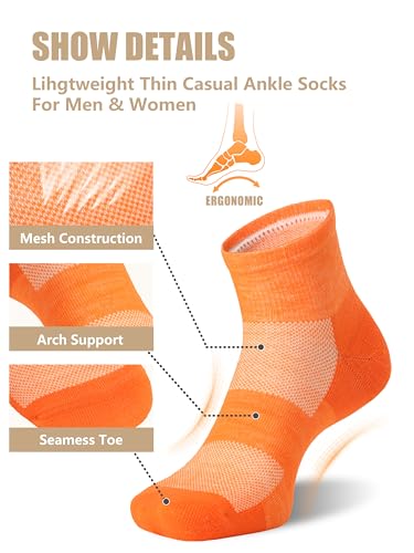 Image of Merino Wool Ankle Socks, Men's Women's 90% Wool Athletic Thin Running Moisture Wicking Socks, 3 Pairs