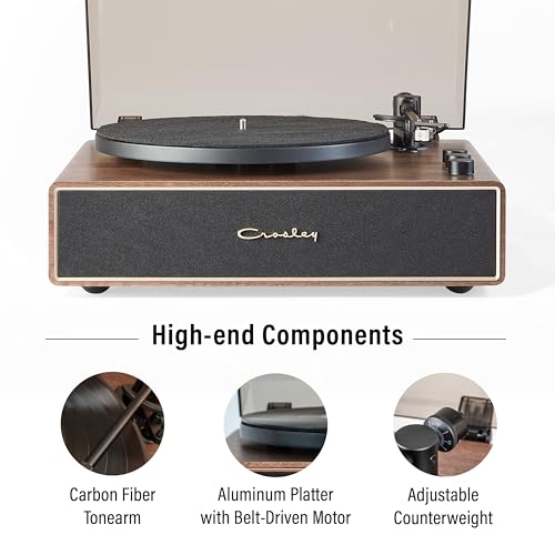 Crosley CR6046A-WAGL Stave 2-Speed Bluetooth Record Player Turntable with Built-in Speakers, Walnut - Thumbnail 3