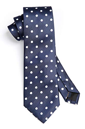 Hisdern Navy Blue Ties For Men Polka Dots Long Tie And Pocket Square Woven Classic Silk Men's Necktie Handkerchief Set For Wedding Or Business #TOP3