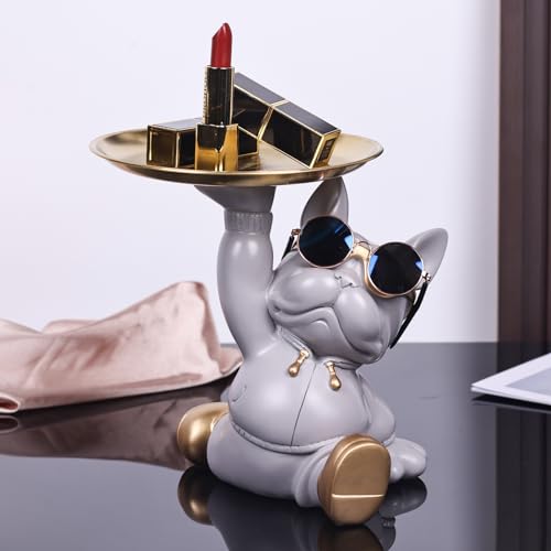 Estatua Bulldog Bandeja Resina Moderna Gris miniatura 3