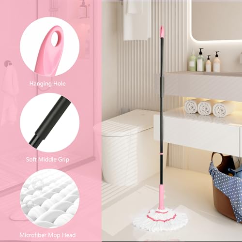 Image of Self-Wringing Twist Mop for Floor Cleaning, 57 inch Long Handle Heavy Duty Microfiber Mop for Wet Mopping on Tile, Hardwood, Kitchen, Bathroom, Patio, Garage, Commercial Household Clean (Pink)