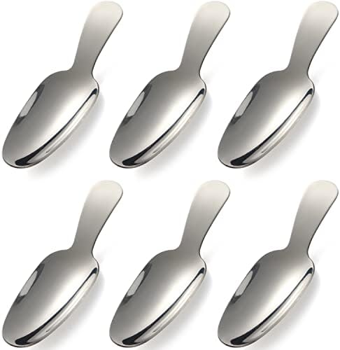 Dessert Spoon 6 Pcs Stainless Steel Salt Spoon Short Handle Coffee Scoop Mini Tea Spoons for Small Jars, Sugar, honey, Spice, Ice Cream, Milk Powder (Silver)