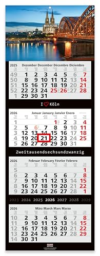 GEIGER-OFFICE 4-Monatskalender 2026 KÖLN - Wandkalender 33 x 90 cm Großformat - Bürokalender mit tollem Bildmotiv - Geschenk für Köln-Fans - Made in Germany by Geiger-Office