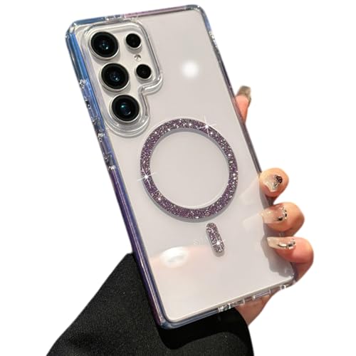 VONZEE Compatible for Samsung S24 Ultra 5G Back Case Glitter Ring Cute Shiny Colorful Bling Case (Compatible with Magsafe) Transparent PC+TPU Glossy Shiny Cover for Girls Women,Purple