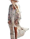 Características: Sexi, semi transparente, cárdigan, a la moda, con estampado floral, tipo kimono, con manga larga, proporciona más protección contra el sol, largo y extra grande, se ve muy elegante y con una buena caída.