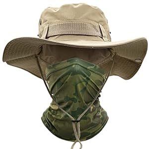 ehsbuy Wide Brim Sun Hats Men Cooling Neck Gaiter Set Foldable Safari Bucket Boonie Cowboy Style Summer Hats with Adjustable Strap for Fishing Hiking Jungle Outdoor