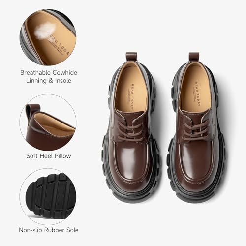 Image of BEAU TODAY Platform Oxfords for Women, Oxford Shoes for Women, Chunky Leather Lace Up Oxfords,Casual Comfortable Breathable Non-Slip Dress Shoes for Work Business