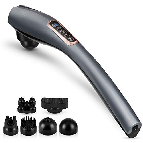 Handheld Back Massager - MOICO 6 Interchangeable Nodes, 10 Speeds & 12 Modes, Rechargeable Cordless Deep Tissue Massagers for Neck Shoulder Waist Leg Foot Calf Muscle, Full Body Pain Relief