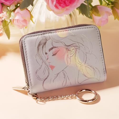 Image of FurArt Zipper Wallet Women, RFID Blocking Credit Card Wallet, Business Card Holder, Compact Size KeyChain Wallet, Classical Lady, small