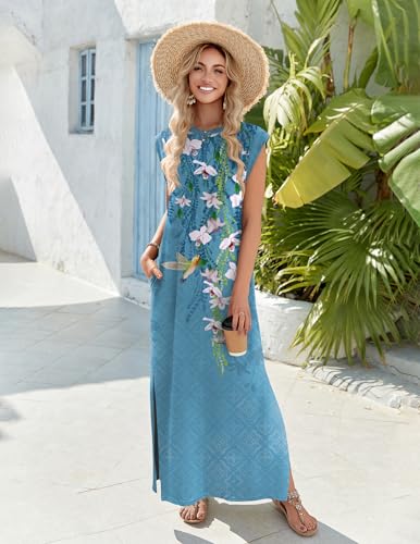 Image of Zeagoo Summer Dresses for Women 2026 Long Maxi Sundresses Loose Split Wrinkle-Free Beach Travel Vacation Clothes