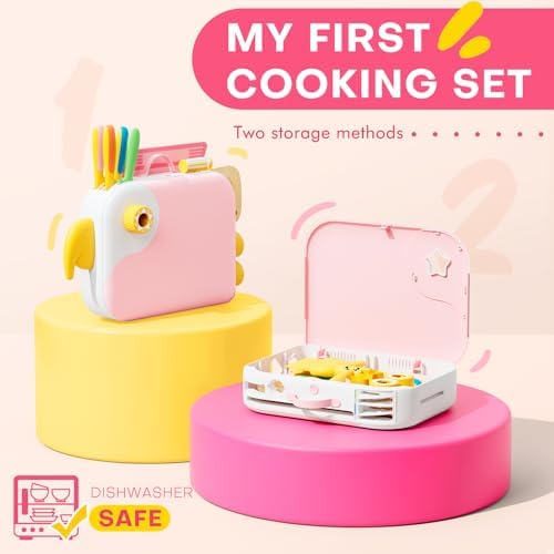 Yasterd Montessori Kitchen Tools for Toddlers,Kids Knife for Real Cooking,Toddlers Knife Set with Storage Box Kids Safe Knives Children Cutting Set and Peeler,Montessori Toys for Kitchen Set -Pink - 5