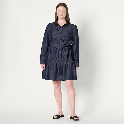 Image of Amazon Essentials Women's Regular-Fit Denim Chambray Long-Sleeve Dress