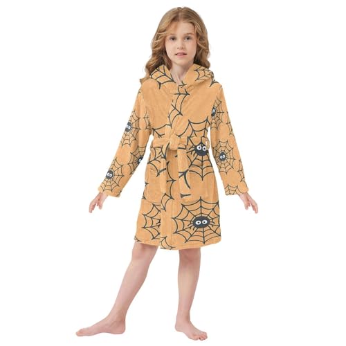 GuoChe Girls Bathrobe Spider Web Halloween Pattern Print Hooded Robe2