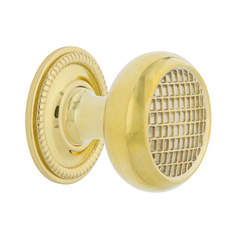 Nostalgic Warehouse 769451 Craftsman 1 3/8" Knob with Rope Rose in Polished Brass Cabinet Hardware Cover