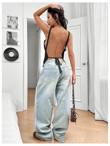 MakeMeChic Women's Tie Open Back Top Knit Backless Spaghetti Strap Going Out Tops3