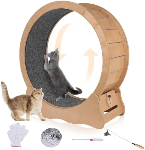 Cat Wheel, Cat Exercise Wheel, 35.4″ Running Wheels for Indoor Cats, Sturdy Noiseless Treadmill Roller with Carpeted Runway, Loss Weight Device Sports Equipment for Pets(M)