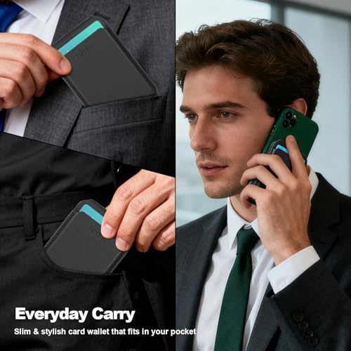 Image of Men's Magnetic Leather Wallet, MagSafe RFID Card Holder with Stand Black | magsafe phone holder wallet