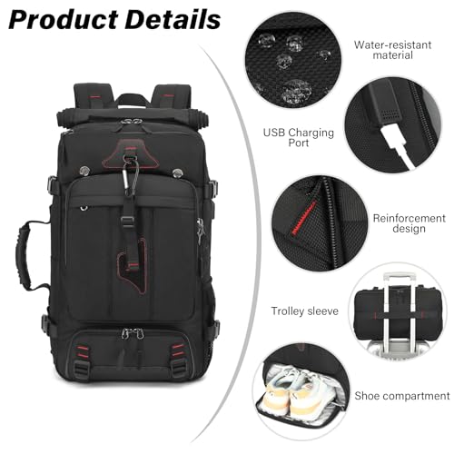 Travel Backpack for Men & Women, 50L Large Carry on Backpack Durable Convertible Duffle Bag Fit for 17 Inch Laptop with Shoe Compartment, Wet Pocket - Image 7