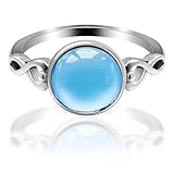 WATIIFUFU Anillo de Cristal Azul Marino Talla 6 para Mujer, Joyería de Piedra Lunar Baño de Paladio, Anillo Minimalista para Compromiso y Uso Diario, Accesorio Elegante y Versátil