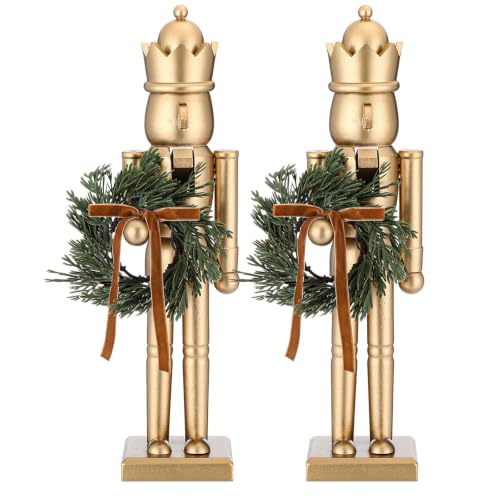 2 Pcs Gold Christmas Nutcracker 15'' Wooden Christmas Nutcracker Figure