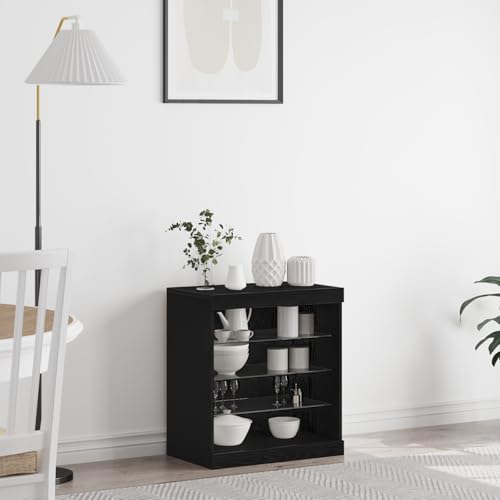 EMYRLXQW Aparador con luces LED, roble negro, 60,5 x 37 x 67 cm