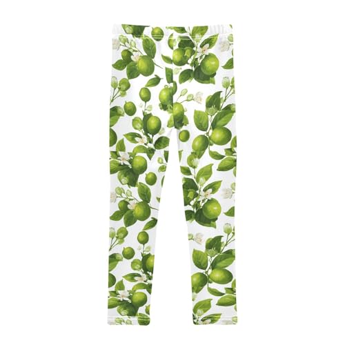 Summer White Blossom Fruit Lemon Girls Leggings Kids Yoga Pants Dance Active Tights 4T2