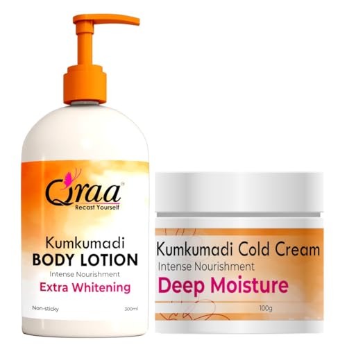 Qraa Kumkumadi Body Lotion with Cold Cream|Pack of 3|For Whitening & Glowing Skin|With Natural Ingredients|For All Skin Types|400gm
