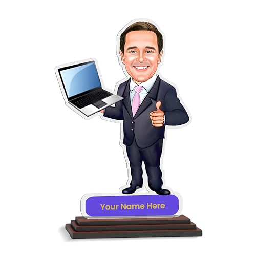 Image of SAVRI Personalized Photo Caricature for Male Employee - Customized Acrylic Standee | Funny & Unique Corporate Gift | Colleagues, Staff, Boss | Birthday, Farewell, Anniversary & Desk Decoration