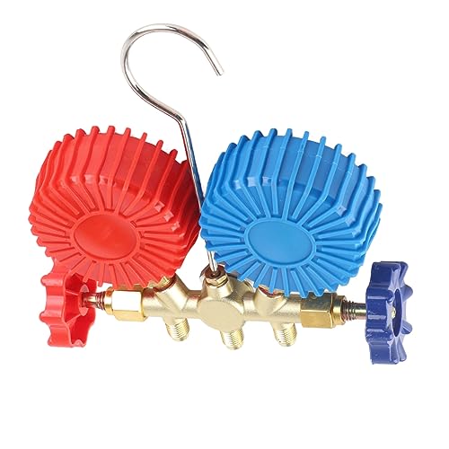 Juego de manómetros AC plplaaoo para refrigeración HVAC, grado profesional, construcción en latón, compatible con R134A, R12, R22 y R502, incluye tres mangueras de 90 cm miniatura 3