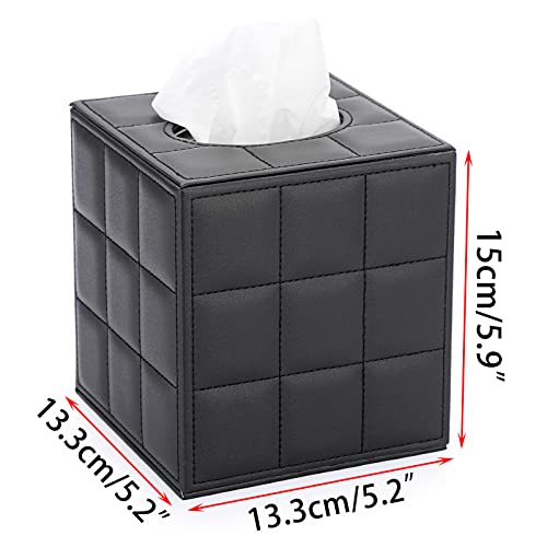 Image of Sumnacon Square Leather Tissue Box Cover - Stylish Cube Tissue Box Holder with Magnetic Bottom, Decorative PU Tissue Box for Vanity Dresser Night Stand Table Countertop Home Office Car, Grid Black