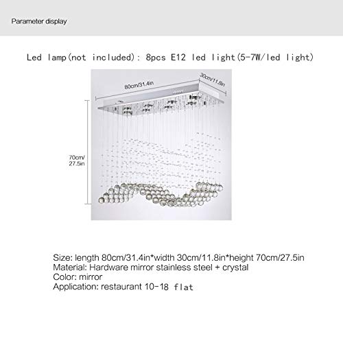 Modern Rectangular Crystal Chandelier Wave Raindrop Flush Mount 8 Lights Led Pendant Lighting Chrome Ceiling Light Fixture For Kitchen Island Dining Room Living Room, L31.4'' X W11.8'' X H27.5'' #TOP1