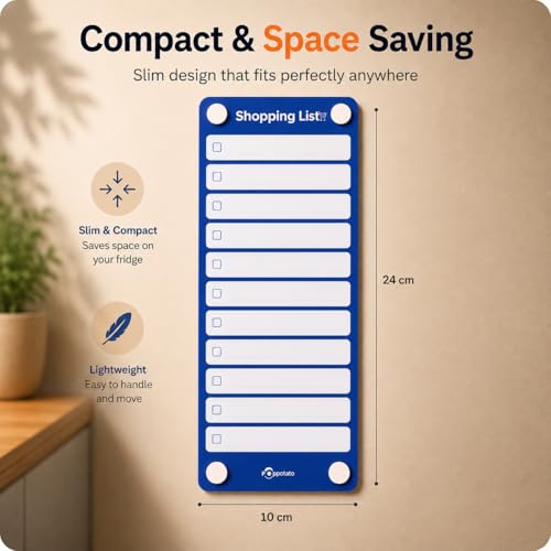 Image of Shopping List Fridge Magnet with Marker | Smart Planning & Shopping for Family, Working Professionals| to Do List | Acrylic Magnetic Notepad for Kitchen Organisation - Blue