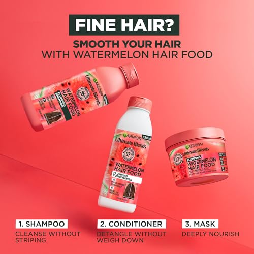 Garnier Hair Food 3-In-1 Fine Hair Treatment Mask, 4x More Plumped Hair, For Fine Hair, No Silicones, Vegan Formula, Watermelon, Ultimate Blends, 400ml (Packaging may vary) - Image 6