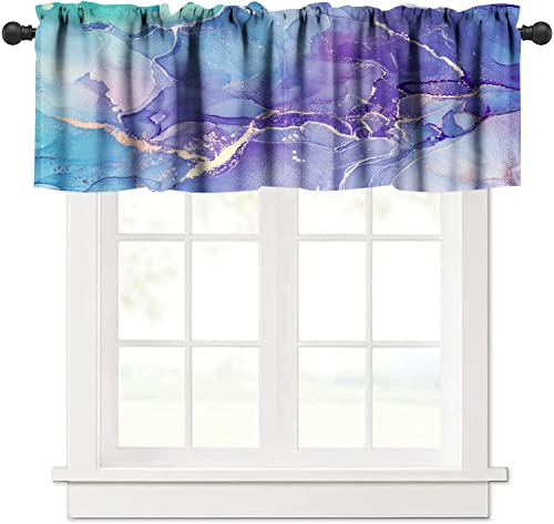 Marble Luxury Valance Curtains, Purple Aqua Marble Agate Voile Rod Pocket Valance Curtains Valance Curtains Drapes Valance Curtains Drapes Window Cloth Bedroom Livingroom Valance Curtains 54X18In #TOP19