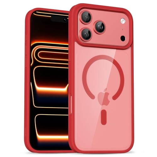 uvcoat for iPhone 17 Pro Case Clear Compatible with Magsafe Case Transparent, Ultra Slim Thin Magnetic Cases Soft Silicone & Hard Plastic Clear Back, Cute Mag Safe Cell Phone Cover, Red