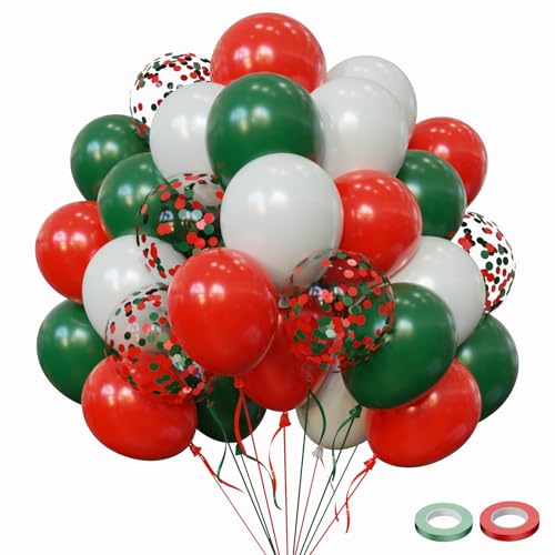 Red Green and White Balloons 57pcs Red Green Latex Balloons 12 Inch White Balloons for Christmas Home Party Birthday Party Festival Party Decorations