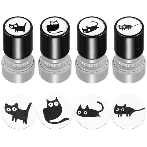 4 Stück Selbstfärbende Lehrer Stempel, Niedliches Katzen Lehrer Bewertung Belohnung Motivation Briefmarken, Motivationsstempel Lehrerstempel...