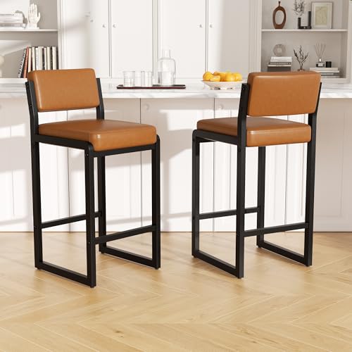 Image of Bar Stools Set of 2, Modern Counter Height Bar Stools with Back,26 inch Caramel