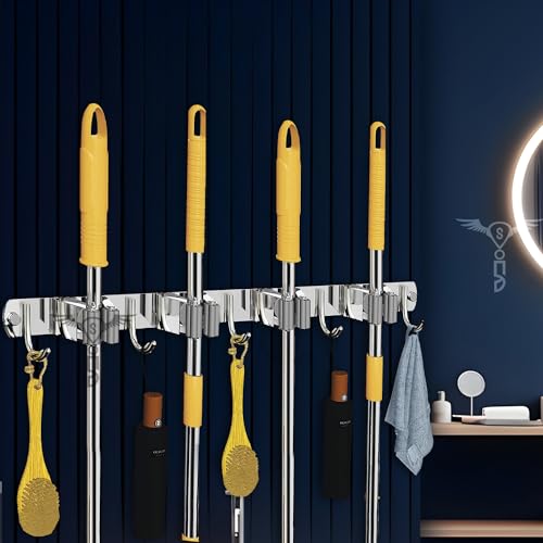 SITTELLA® 2 Piece Stainless Steel 4 Racks with 5 Hooks Wall Mounted Broom and Mop Stick Holder, Hanging Tools for Home Kitchen Garden Laundry Garage (Silver) (B0D76R1WGT) Amazon Price History, Amazon Price Tracker