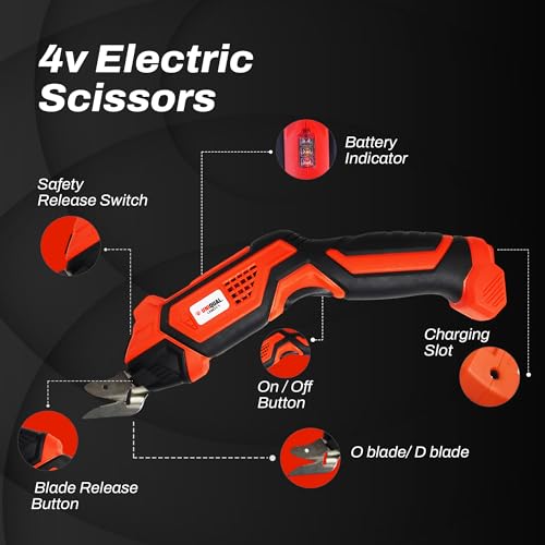 Image of UniQual Heavy Duty Cordless Electric Scissor for Cloth Cutting with 2 blades 4V 2000mAh battery for Fabric, Soft Cardboard, Leather, Felt, Foam | USB Rechargeable | Kaichi (Scissor Set SS Blades)
