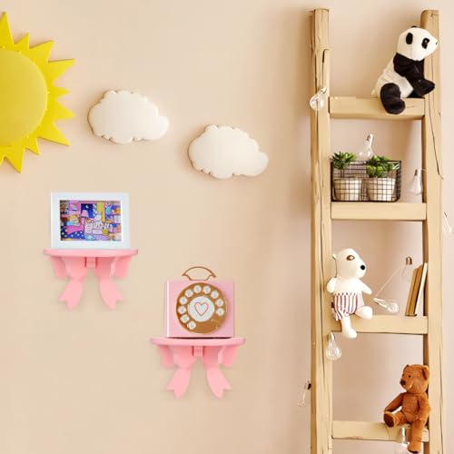 Zerodeko Semicircle Floating Wall Shelf 7.79X6.69X4.80 Inch Pink Wooden Storage Rack for Kids Room Home Decor Books Dolls Small Items Organizer by Zerodeko - Image 9
