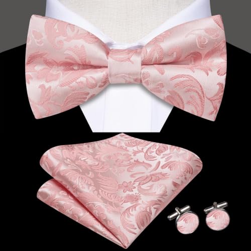 Image of Dubulle Mens Paisley Striped Bowtie Set Pre-tied Bowtie for Men and Pocket Square Set Wedding Business
