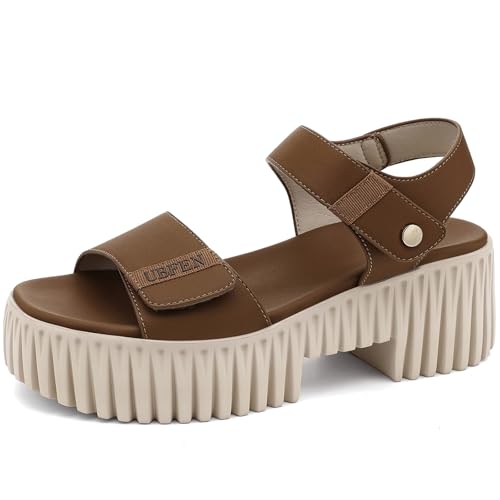 Image of UBFEN Womens Platform Sandals Chunky Wedge Heel Comfortable Arch Support | Lightweight Block Heel, Adjustable Straps, Soft Cushioned Footbed for Dressy, Casual, and Summer Wear