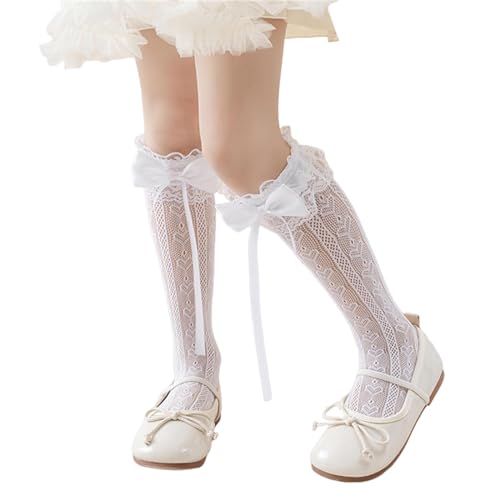 Girls Ruffle Knee Socks Bowknot Ribbon Thigh High Stockings Socks Fashionable