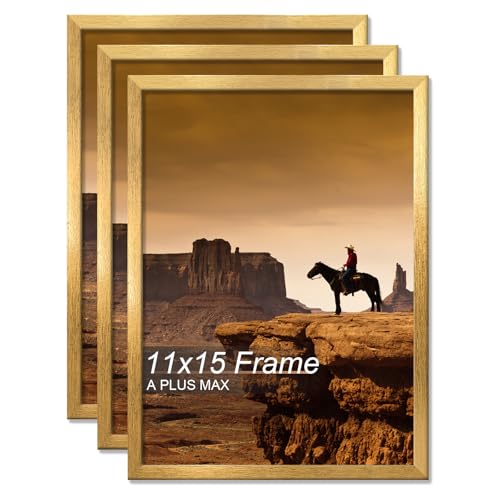 A PLUS MAX 11x15 Picture Frame Set of 3 Gold Light Weight Wall Mount