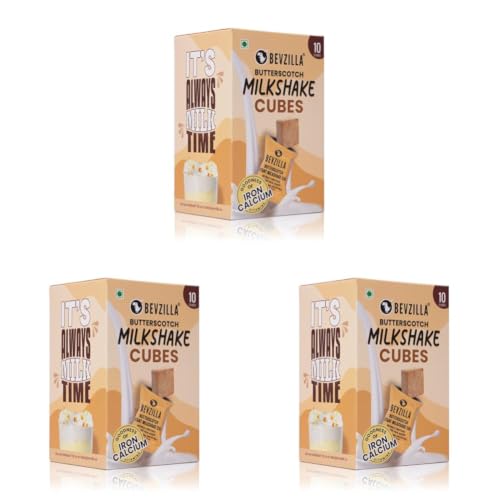Image of Bevzilla Butterscotch Instant Milkshake 10 Cubes Pack with Organic Date Palm Jaggery, Zero Refined Sugar, No Preservatives, Drop Stir & Enjoy, Perfect For Kids & Adults, Plant-Based Vitamins